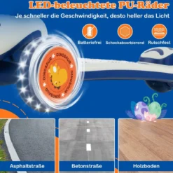 Klappbarer Kinder Roller mit PU LED Rädern & Hinterbremse Höhenverstellbarer Scooter Weiß