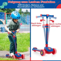 Klappbarer Kinder Roller mit PU LED Rädern & Hinterbremse Höhenverstellbarer Scooter Blau