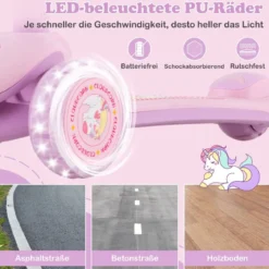 Klappbarer Kinder Roller mit PU LED Rädern & Hinterbremse Höhenverstellbarer Scooter Pink