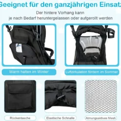 Klappbarer Kinderwagen Tragbarer Reisewagen für Kinder 79 x 47 x 97 cm Schwarz
