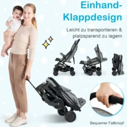Klappbarer Kinderwagen Tragbarer Reisewagen für Kinder 79 x 47 x 97 cm Grau