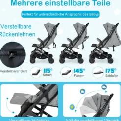 Klappbarer Kinderwagen Tragbarer Reisewagen für Kinder 79 x 47 x 97 cm Grau