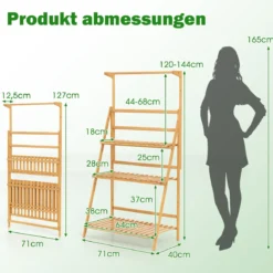 Klappbarer Pflanzenständer Blumentreppe Pflanzentreppe Bambus Blumenständer Natur 71 x 40 x 120 cm