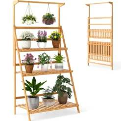 Klappbarer Pflanzenständer Blumentreppe Pflanzentreppe Bambus Blumenständer Natur 71 x 40 x 120 cm