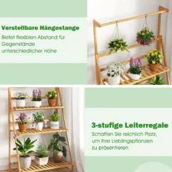 Klappbarer Pflanzenständer Blumentreppe Pflanzentreppe Bambus Blumenständer Natur 71 x 40 x 120 cm