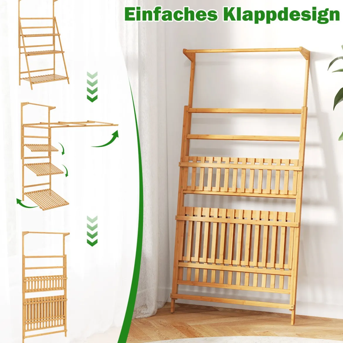 Klappbarer Pflanzenständer Blumentreppe Pflanzentreppe Bambus Blumenständer Natur 71 x 40 x 120 cm