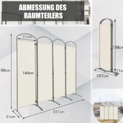Klappbarer Raumteiler mit 4 Paneelen Trennwand für Zuhause 221 x 51 x 188 cm