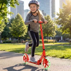 Klappbarer Scooter mit 100kg Tragkraft & 2 LED Räder Höhenverstellbarer Roller Tretroller