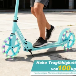Klappbarer Scooter mit 100kg Tragkraft & 2 LED Räder Höhenverstellbarer Roller Tretroller