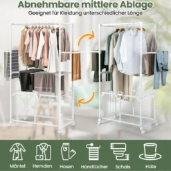 Klappbarer Wäscheständer mit Aufhängevorrichtungen & Trockengestellen Alu Wäschetrockner Weiß