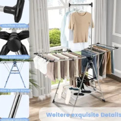 Klappbarer Wäscheständer mit Flügeln & Schuhablage Höhenverstellbarer Wäschetrockner