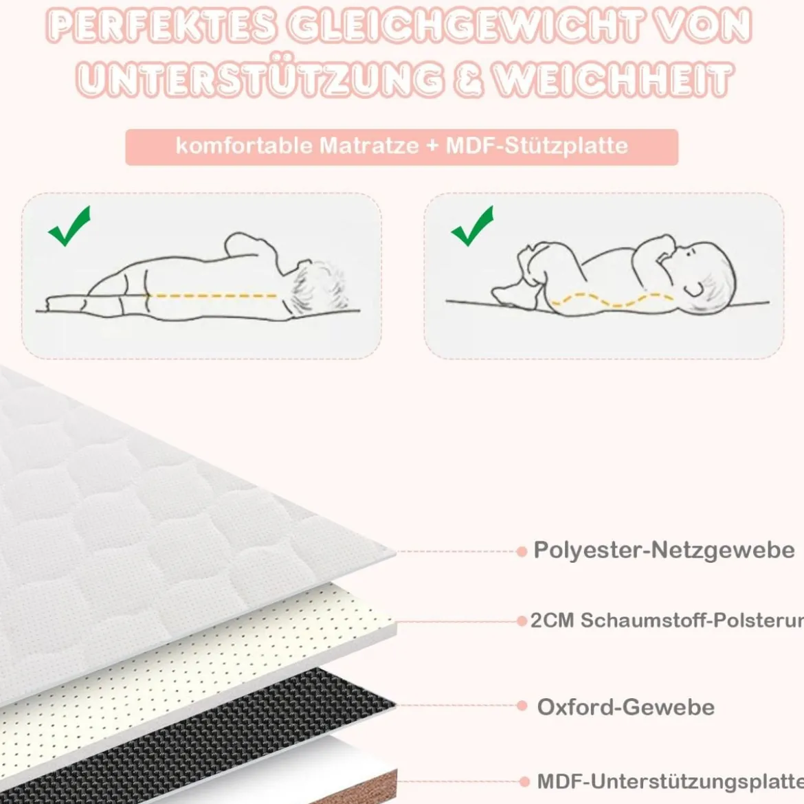 Klappbares Beischlafbett mit 4 Verstellbaren Höhen & Einziehbaren Füßen & Tragetasche