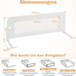 Klappbares Bettgitter mit Verstellbaren Riemen Bettschutzgitter 121 x 40,5 x 42 cm
