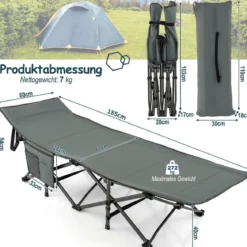 Klappbares Campingbett Strapazierfähiges Reisebett 190 x 70 x 54 cm Grau