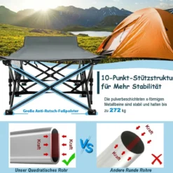 Klappbares Campingbett Strapazierfähiges Reisebett 190 x 70 x 54 cm Grau