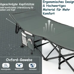 Klappbares Campingbett Strapazierfähiges Reisebett 190 x 70 x 54 cm Grau