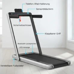 Klappbares 2-in-1-Laufband Heimtrainer mit zwei LED-Anzeigen APP & Fernbedienung Silber