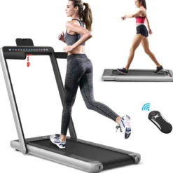 Klappbares 2-in-1-Laufband Heimtrainer mit zwei LED-Anzeigen APP & Fernbedienung Silber