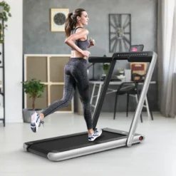Klappbares 2-in-1-Laufband Heimtrainer mit zwei LED-Anzeigen APP & Fernbedienung Silber
