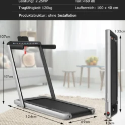 Klappbares 2-in-1-Laufband Heimtrainer mit zwei LED-Anzeigen APP & Fernbedienung Silber