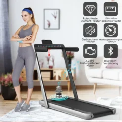 Klappbares 2-in-1-Laufband Heimtrainer mit zwei LED-Anzeigen APP & Fernbedienung Silber