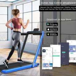 Klappbares 2-in-1-Laufband Heimtrainer mit zwei LED-Anzeigen APP & Fernbedienung Blau