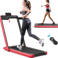 Klappbares 2-in-1-Laufband Heimtrainer mit zwei LED-Anzeigen APP & Fernbedienung Rot