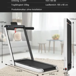 Klappbares 2-in-1-Laufband Leises elektrischer Heimtrainer mit zwei LED-Anzeigen Weiß