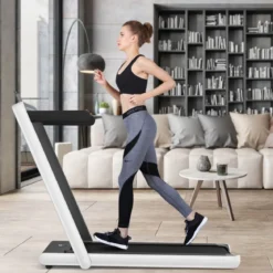 Klappbares 2-in-1-Laufband Leises elektrischer Heimtrainer mit zwei LED-Anzeigen Weiß