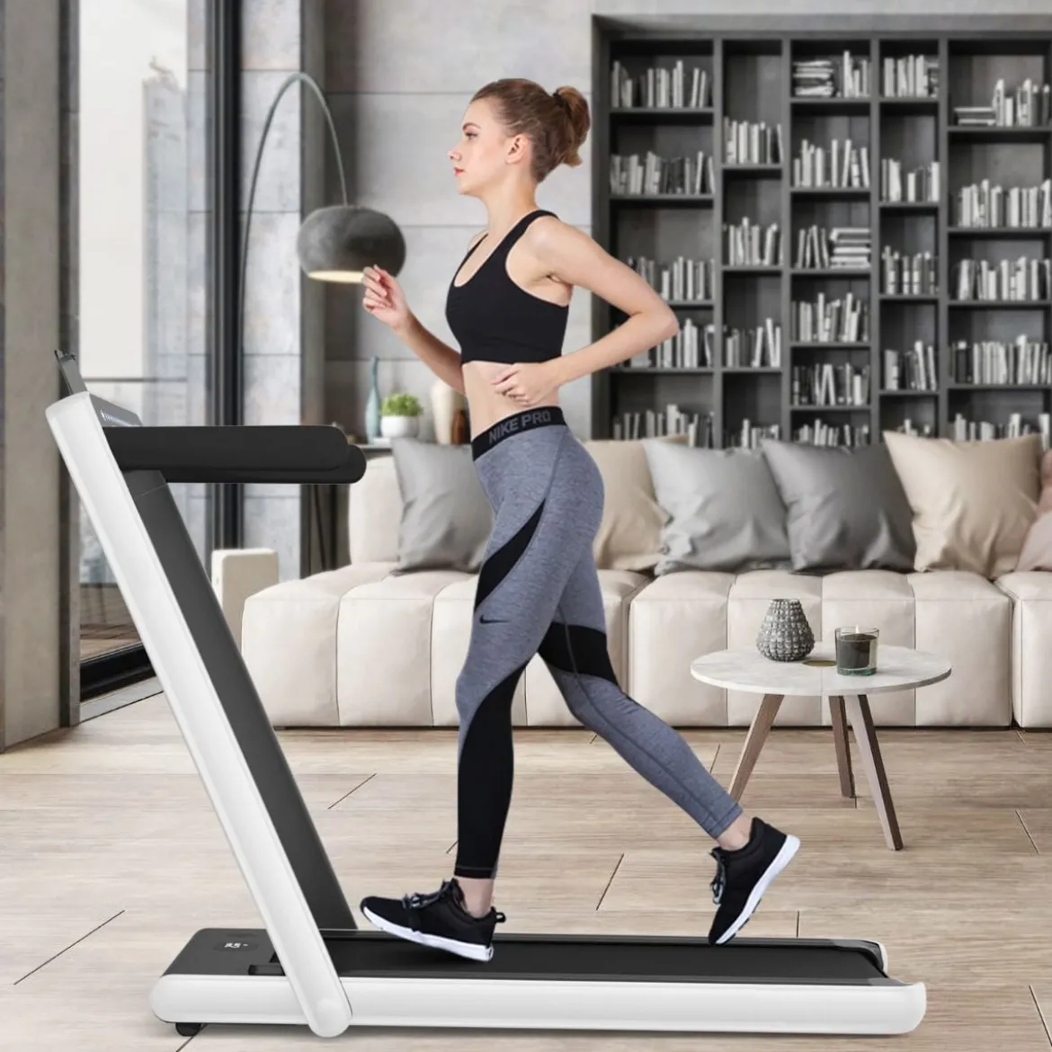 Klappbares 2-in-1-Laufband Leises elektrischer Heimtrainer mit zwei LED-Anzeigen Weiß
