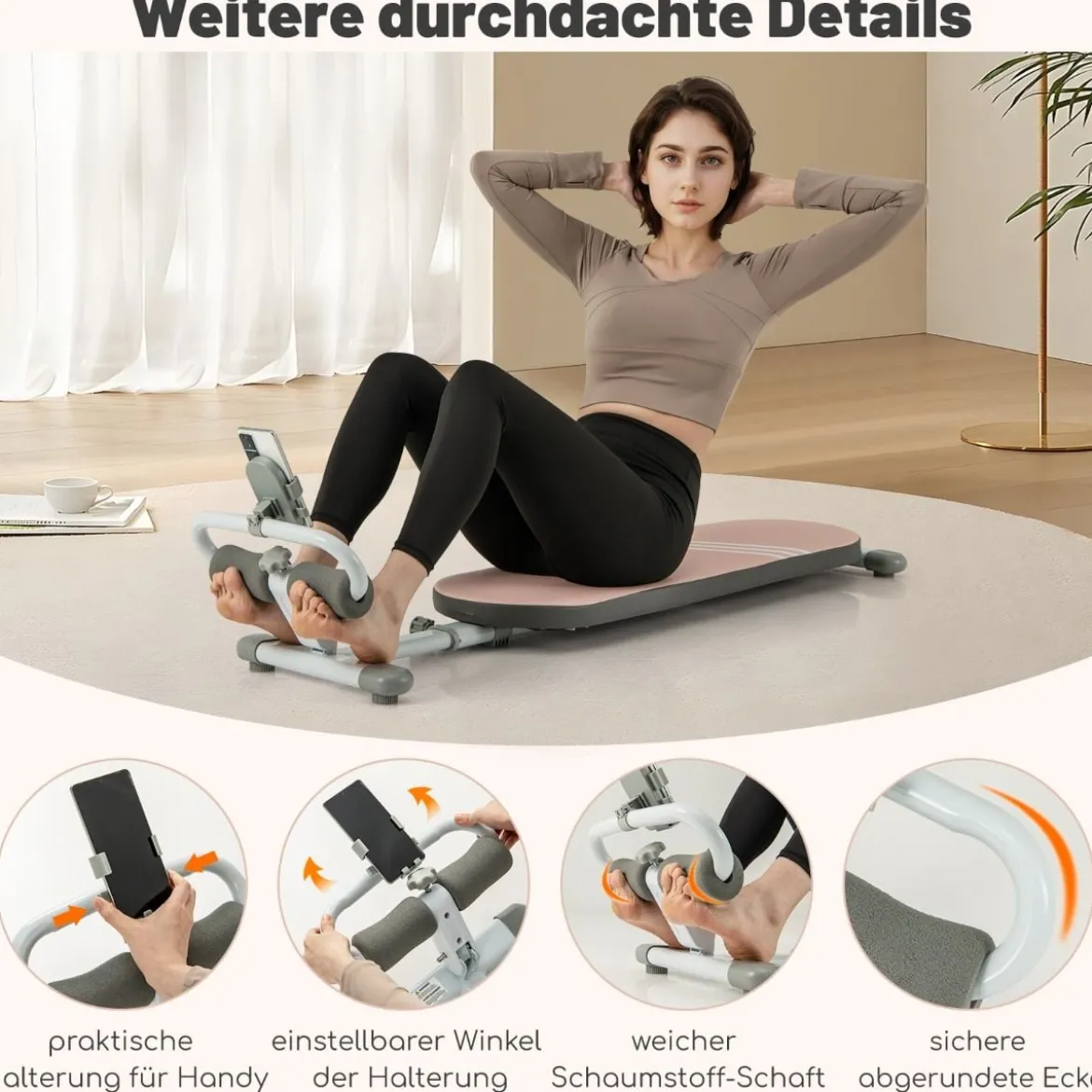 Klappbare Sit up Bank mit 3 Fach Verstellbaren Winkeln & Handyhalterung Trainingsbank geeignet für Jugendliche von 14-18 Jahren