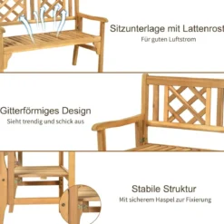 Klappbare Terrassenbank Gartenbank Holz Holzbank Gartenmöbel 120 x 56 x 90 cm Natur