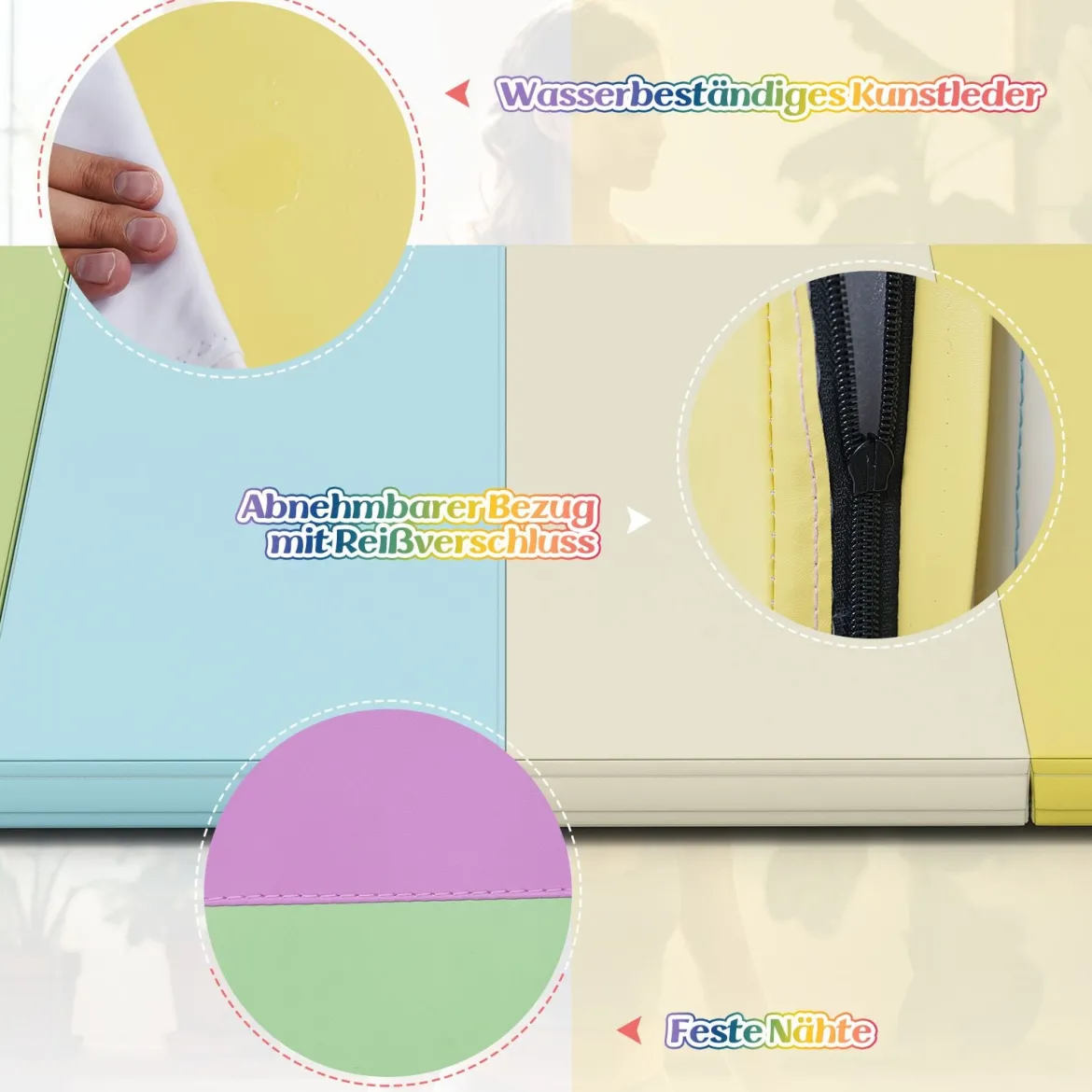 Klappbare Turnmatte aus PU mit Tragegriff Weichbodenmatte Gymnastikmatte Sportmatte 180 x 120 cm