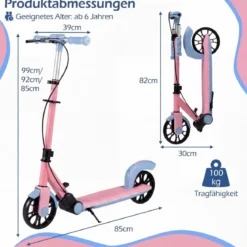 Klappbar Roller Scooter mit 2 Leuchtenden Rädern & Ständer Höhenverstellbar Tretroller Rosa