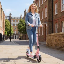 Klappbar Roller Scooter mit 2 Leuchtenden Rädern & Ständer Höhenverstellbar Tretroller Rosa