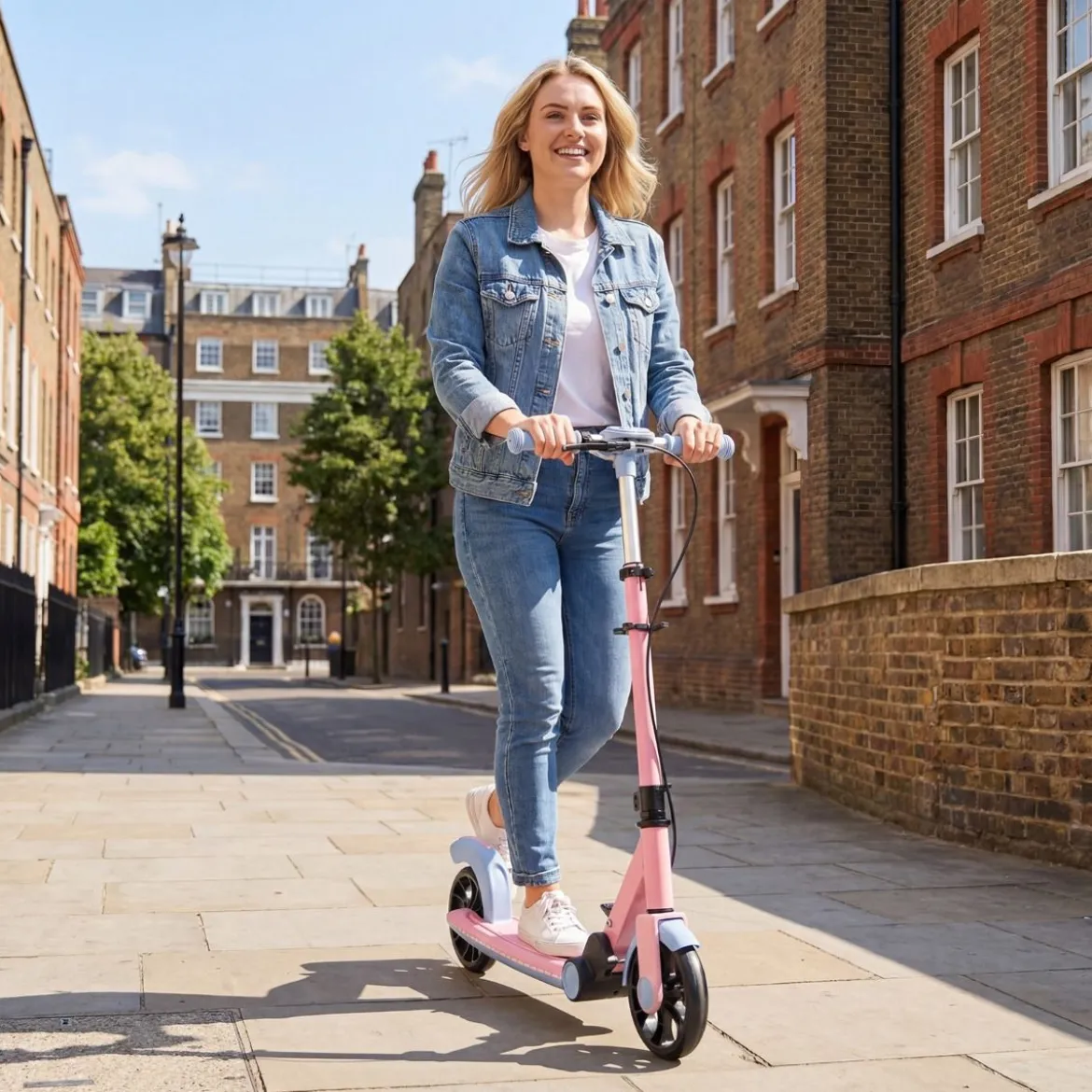Klappbar Roller Scooter mit 2 Leuchtenden Rädern & Ständer Höhenverstellbar Tretroller Rosa