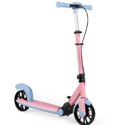 Klappbar Roller Scooter mit 2 Leuchtenden Rädern & Ständer Höhenverstellbar Tretroller Rosa