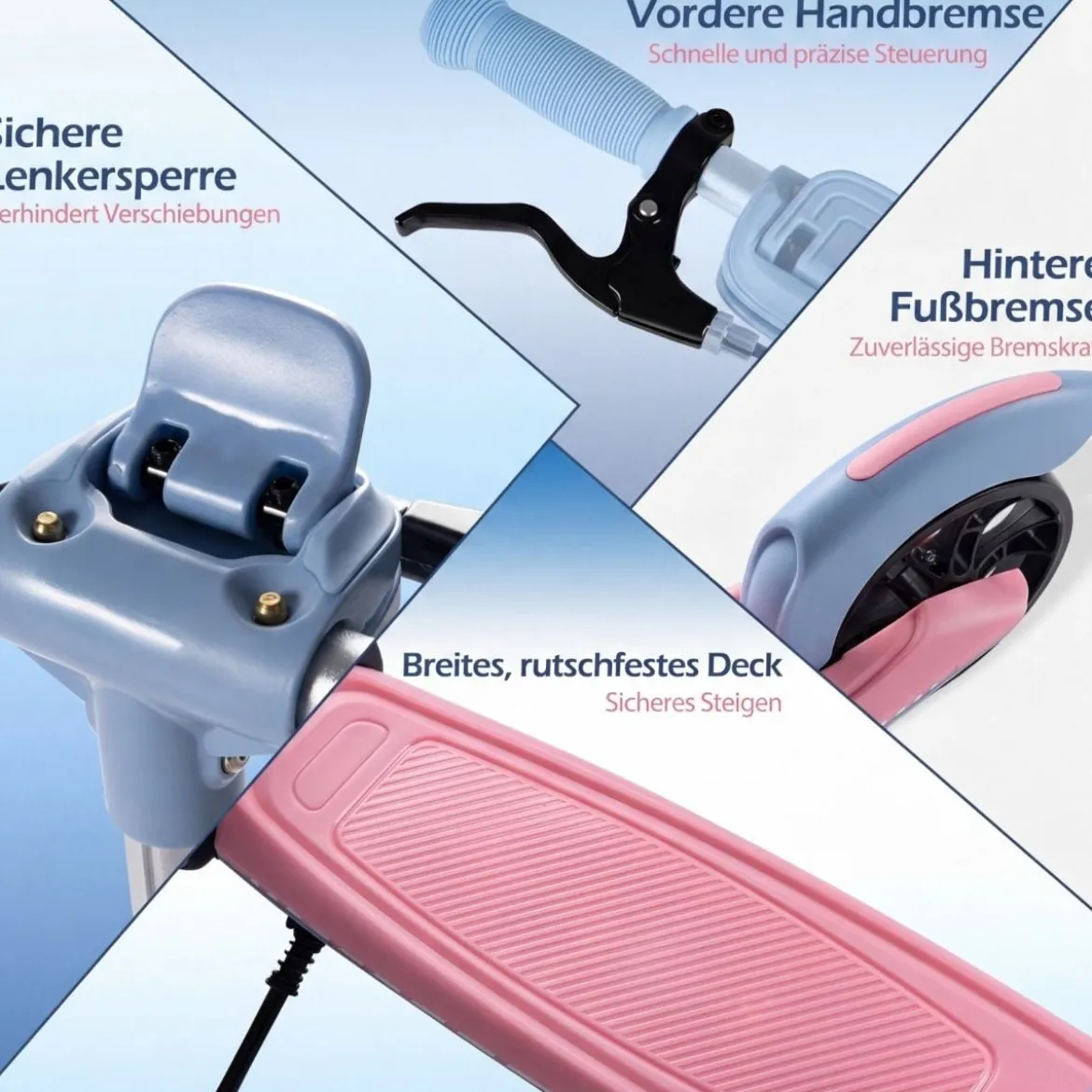 Klappbar Roller Scooter mit 2 Leuchtenden Rädern & Ständer Höhenverstellbar Tretroller Rosa