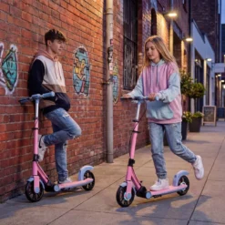 Klappbar Roller Scooter mit 2 Leuchtenden Rädern & Ständer Höhenverstellbar Tretroller Rosa