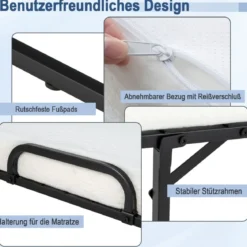 Klappbett mit Memory-Schaum-Matratze & Stabilem Metallrahmen Tragbares Rollbett