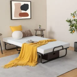 Klappbett mit Memory-Schaum-Matratze & Stabilem Metallrahmen Tragbares Rollbett