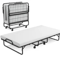 Klappbett mit Memory-Schaum-Matratze & Stabilem Metallrahmen Tragbares Rollbett