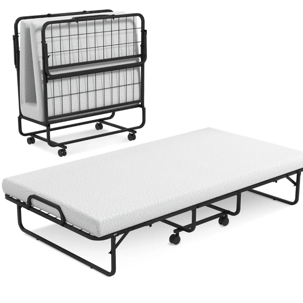 Klappbett mit Memory-Schaum-Matratze & Stabilem Metallrahmen Tragbares Rollbett