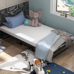 Klappbett mit Memory-Schaum-Matratze & Stabilem Metallrahmen Tragbares Rollbett