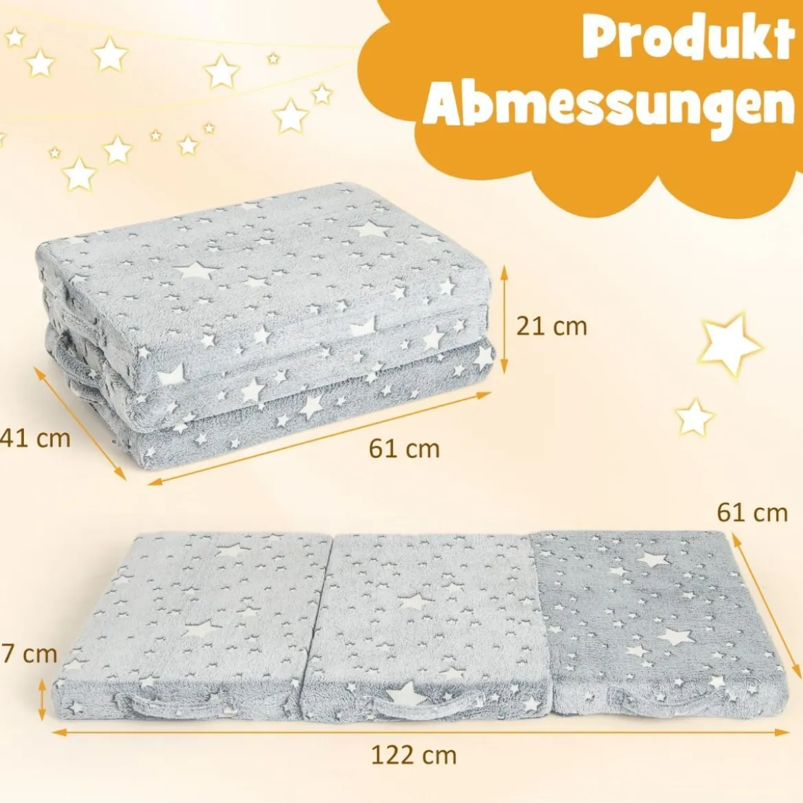 Klappmatratze leuchtende Reisematratze 60 x 120 cm Matratze für Reisebett Grau