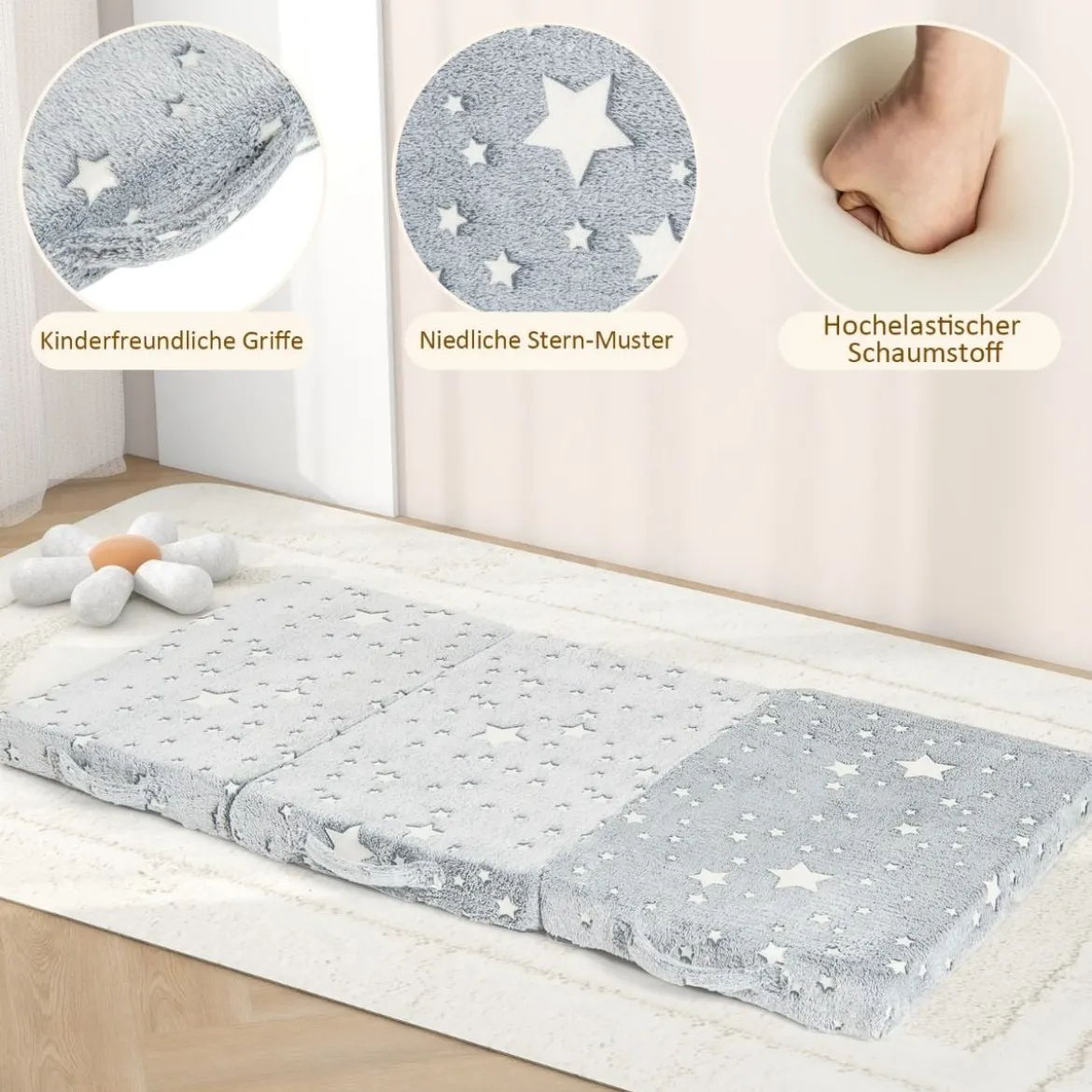 Klappmatratze leuchtende Reisematratze 60 x 120 cm Matratze für Reisebett Grau