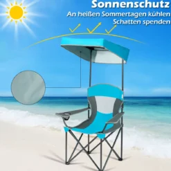 Klappstühle mit Sonnenschirm Outdoor-Stuhl mit Sonnendach 90 x 72 x 150 cm Blau