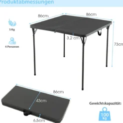 Klapptisch für Camping tragbarer Picknick-Campingtisch mit Griff leichter Esstisch für den Außenbereich Weiß/Grau