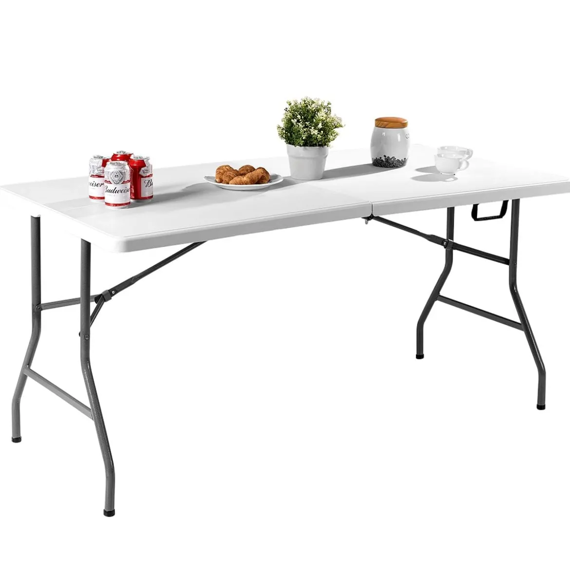 Klapptisch Klappbar Campingtisch Gartentisch Weiß 153 cm x 74 cm x 74 cm