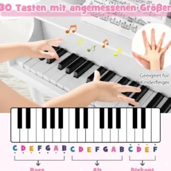 Klassisches 30 Tasten Kinderklavier mit Notenpult & Sitzbank Ideal für Kinder von 3 bis 8 J. Weiß